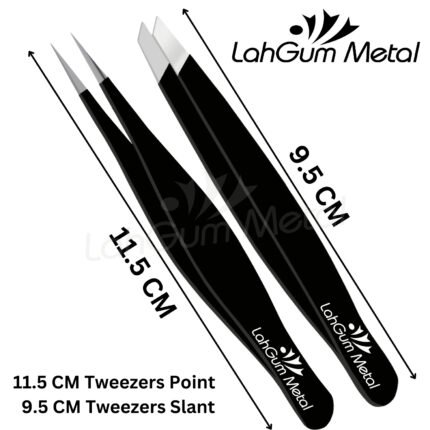 Black eyebrow tweezers set for shaping brows, removing chin hair, facial hair and precise beauty grooming