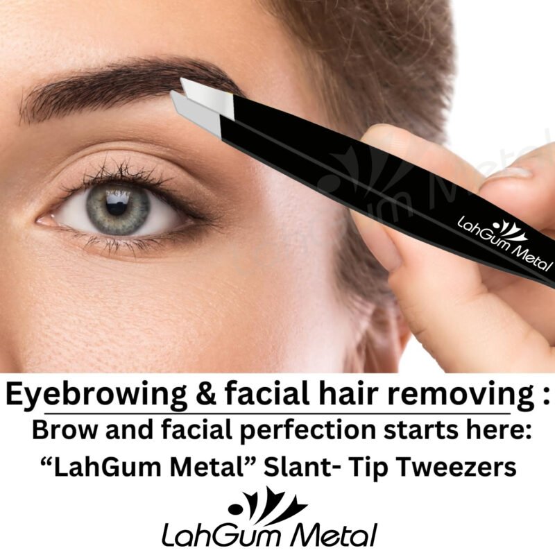 Slant tip eyebrow tweezers for accurate brow shaping, facial hair removal and grabbing fine hairs easily