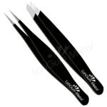 Slanted and pointed tweezer set for eyebrow shaping, facial hair removal, ingrown hair and splinter extraction